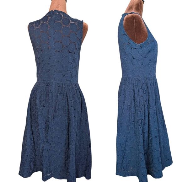 French Connection fit and flare cotton Embroidered Eyelet navy midi dres… - Picture 10 of 16